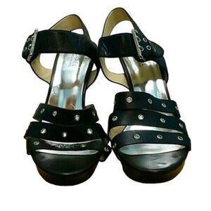 Michael Kors Black Silver strappy Heels Women's Size 11 platform